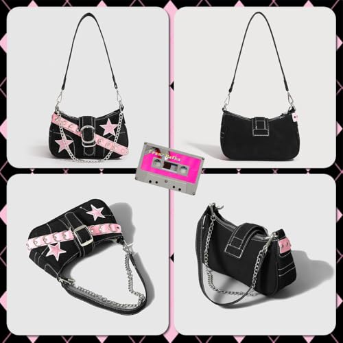 PALAY® Chic Shoulder Bag for Girls Canvas Handbag with Chain Charm Small Hobo Stylish Sweet Y2K Star Patchwork Letter Printed Casual Zipper 23x7x13cm 3PCS PALAY® Chic Shoulder Bag for Girls Canvas Handbag with Chain Charm Small Hobo Stylish Sweet Y2K Star Patchwork Letter Printed Casual Zipper 23x7x13cm 3PCS